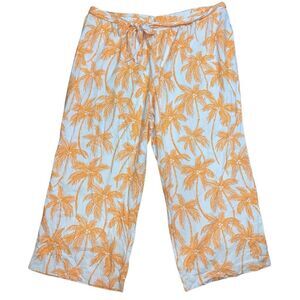 Future Collective Women's‎ Size 4X Plus White Linen Blend Tropical Casual Pants